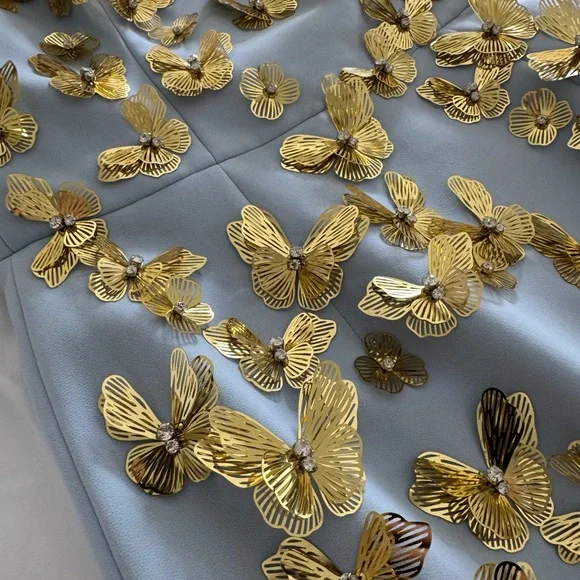 Carolina Herrera butterfly applique strapless column dress gown &custom cape - Picture 7 of 14